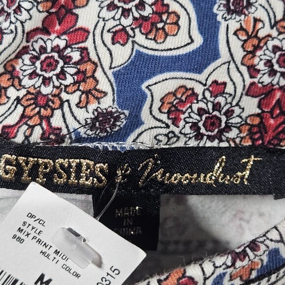 Bohemian Gypsie Hippie Midi Skirt Red Blue Floral Stripe Stretchy Women's Med - Picture 11 of 15